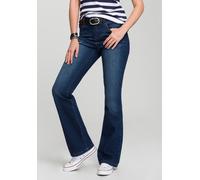 Bootcut-Jeans H.I.S "High-Waist", Damen, Gr. 28, Länge 34, blau (dunkelblau us), Denim/Jeans, Obermaterial: 95% Baumwolle, 3% Polyester, 1% Elasthan, 1% Elasthan (LYCRA), Basic, bequem lang, Jeans, ho