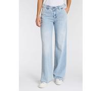 Bootcut-Jeans HERRLICHER "Lovely Flared Denim Light", Damen, Gr. 27, Länge 32, blau (sporty sky), Denim/Jeans, Obermaterial: 50% Baumwolle, 40% Lyocell, 10% Modal, unifarben, ausgestellt lang, Jeans, 