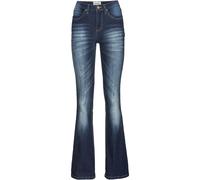 Bootcut-Jeans BONPRIX, Damen, Gr. 42, N-Gr, blau (dunkelblau used), Denim/Jeans, Obermaterial: 82% Baumwolle, 17% Polyester, 1% Elasthan, unifarben, slim fit lang, Jeans, Slim Fit Passform, mit Stretc