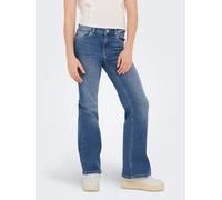 Bootcut-Jeans KIDS ONLY "KOGJUICY LIFE FLARED DNM CRO557 NOOS", Mädchen, Gr. 152, N-Gr, blau (medium blau denim), Denim/Jeans, Obermaterial: 99% Baumwolle, 1% Elasthan, unifarben, ausgestellt knöchell