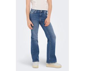 Bootcut-Jeans KIDS ONLY "KOGJUICY LIFE FLARED DNM CRO557 NOOS", Mädchen, Gr. 158, N-Gr, blau (medium blau denim), Denim/Jeans, Obermaterial: 99% Baumwolle, 1% Elasthan, unifarben, ausgestellt knöchell