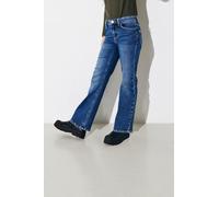 Bootcut-Jeans KIDS ONLY "KOGJUICY WIDE LEG DNM CRO557 NOOS", Mädchen, Gr. 128, N-Gr, blau (medium blau denim), Denim/Jeans, Obermaterial: 99% Baumwolle, 1% Elasthan, Abriebeffekte, regular fit knöchel
