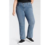 Bootcut-Jeans LEVI'S PLUS "315", Damen, Gr. 20 (52), Länge 30, blau (mid, blau, used), Denim/Jeans, Obermaterial: 60% Baumwolle, 23% Viskose, 16% Polyester, 1% Elasthan, bootcut fit lang, Jeans, Shapi
