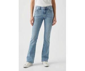 Bootcut-Jeans MAC "DETROIT flared", Damen, Gr. 38, Länge 32, blau (90`s cool wash), Denim/Jeans, Obermaterial: 99% Baumwolle, 1% Elasthan, bootcut fit lang, Jeans, Aufwendig gearbeitete Details an den