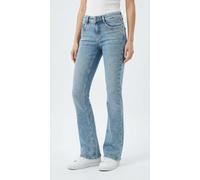 Bootcut-Jeans MAC "DETROIT flared", Damen, Gr. 42, Länge 30, blau (90`s cool wash), Denim/Jeans, Obermaterial: 99% Baumwolle, 1% Elasthan, bootcut fit lang, Jeans, Aufwendig gearbeitete Details an den