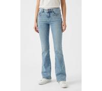 Bootcut-Jeans MAC "DETROIT flared", Damen, Gr. 44, Länge 34, blau (90`s cool wash), Denim/Jeans, Obermaterial: 99% Baumwolle, 1% Elasthan, bootcut fit lang, Jeans, Aufwendig gearbeitete Details an den