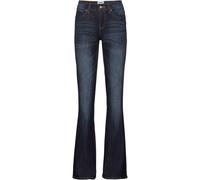 Bootcut-Jeans BONPRIX "Bootcut-Jeans Mid Waist, Komfort-Stretch", Damen, Gr. 50, N-Gr, blau (dunkelblau used (länge: regulär)), Denim/Jeans, Obermaterial: 82% Baumwolle, 17% Polyester, 1% Elasthan, un