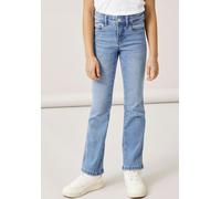 Bootcut-Jeans NAME IT "NKFPOLLY SKINNY BOOT JEANS 1142-AU NOOS", Mädchen, Gr. 122, N-Gr, blau (medium blau denim), Denim/Jeans, Obermaterial: 69% Baumwolle, 25% Polyester, 3% Elasthan, 3% Viskose, uni