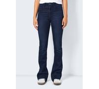 Bootcut-Jeans NOISY MAY "NMSALLIE HW FLARE JEANS VI241DB NOOS", Damen, Gr. 25, Länge 30, blau (dunkelblau denim), Denim/Jeans, Obermaterial: 75% Baumwolle, 18% Polyester, 5% Viskose, 2% Elasthan, unif