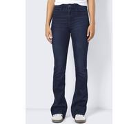 Bootcut-Jeans NOISY MAY "NMSALLIE HW FLARE JEANS VI241DB NOOS", Damen, Gr. 25, Länge 32, blau (dunkelblau denim), Denim/Jeans, Obermaterial: 75% Baumwolle, 18% Polyester, 5% Viskose, 2% Elasthan, unif