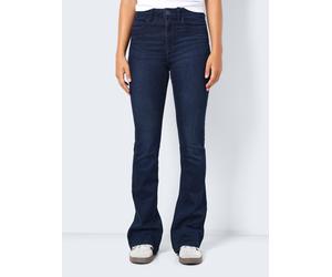 Bootcut-Jeans NOISY MAY "NMSALLIE HW FLARE JEANS VI241DB NOOS", Damen, Gr. 29, Länge 30, blau (dunkelblau denim), Denim/Jeans, Obermaterial: 75% Baumwolle, 18% Polyester, 5% Viskose, 2% Elasthan, unif