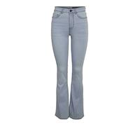 Bootcut-Jeans NOISY MAY "NMSALLIE HW SKINNY FLAR VI515LB FWD NOOS", Damen, Gr. 27, Länge 32, blau (light blau denim), Denim/Jeans, Obermaterial: 75% Baumwolle, 18% Polyester, 5% Viskose, 2% Elasthan, 