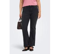 Bootcut-Jeans ONLY CARMAKOMA "CARPHOEBE REG BACK POC FLA PIM342 NOOS", Damen, Gr. 50, Länge 32, schwarz (washed schwarz), Denim/Jeans, Obermaterial: 65% Baumwolle, 18% Polyester, 15% Viskose, 2% Elast