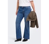 Bootcut-Jeans ONLY CARMAKOMA "CARPHOEBE REG BACK POC FLA PIM852 NOOS", Damen, Gr. 54, Länge 32, blau (medium blau denim), Denim/Jeans, Obermaterial: 65% Baumwolle, 18% Polyester, 15% Viskose, 2% Elast
