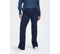Bootcut-Jeans ONLY CARMAKOMA "CARTHUNDER LIFE MID PUSH UP FLARED DNM", Damen, Gr. 54, Länge 32, blau (dunkelblau denim), Denim/Jeans, Obermaterial: 53% Viskose, 29% Baumwolle, 17% Polyester, 1% Elasth