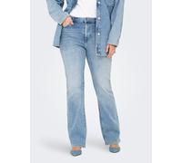 Bootcut-Jeans ONLY CARMAKOMA "CARWILLY LIFE HW FLARED DNM TAI467", Damen, Gr. 52, Länge 32, blau (light blau denim), Denim/Jeans, Obermaterial: 92% Baumwolle, 6% Elastomultiester, 2% Elasthan, unifarb