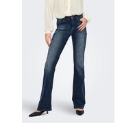 Bootcut-Jeans ONLY "ONLBLUSH ICON COIN MID FL DNM CRO300NOOS", Damen, Gr. L (40), Länge 32, blau (blau schwarz denim), Denim/Jeans, Obermaterial: 92% Baumwolle, 6% Elastomultiester, 2% Elasthan, unifa
