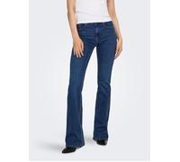 Bootcut-Jeans ONLY "ONLBLUSH MW B-POC FLARED DNM PIM134 NOOS", Damen, Gr. M (38), Länge 32, blau (dunkelblau denim), Denim/Jeans, Obermaterial: 92% Baumwolle, 6% Elastomultiester, 2% Elasthan, unifarb