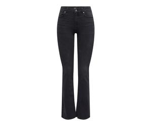 Bootcut-Jeans ONLY "ONLBLUSH MW BACK POCK FLARED DNM PIM970", Damen, Gr. S, Länge 32, washed schwarz, Denim/Jeans, Obermaterial: 92% Baumwolle, 6% Elastomultiester, 2% Elasthan, unifarben, lang, Jeans