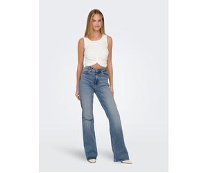 Bootcut-Jeans ONLY "ONLJUICY HW FLARED DNM DOT023 NOOS", Damen, Gr. 29, Länge 32, blau (medium blau denim), Denim/Jeans, Obermaterial: 94% Baumwolle, 5% Elastomultiester, 1% Elasthan, unifarben, bootc