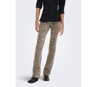Bootcut-Jeans ONLY "ONLMARY-HILLA MW FLARED AOP PANT PNT", Damen, Gr. L, Länge 32, humus aop:schwarz leo, Denim/Jeans, Obermaterial: 57% Baumwolle, 38% Polyester, 3% Viskose, 2% Elasthan, Animal-Print