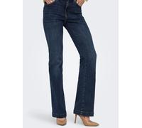 Bootcut-Jeans ONLY "ONLPOWER MID FLARED PUSHUP DNM GEN332", Damen, Gr. S (36), Länge 32, blau (dunkelblau denim), Denim/Jeans, Obermaterial: 92% Baumwolle, 6% Polyester, 2% Elasthan, unifarben, lang,