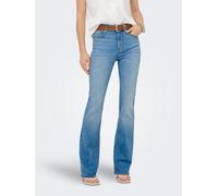 Bootcut-Jeans ONLY "ONLRAYNA HW SLM FLARED DNM REA281", Damen, Gr. 28, Länge 32, blau (medium blau denim), Denim/Jeans, Obermaterial: 92% Baumwolle, 6% Elastomultiester, 2% Elasthan, unifarben, lang,