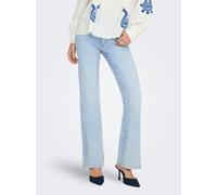 Bootcut-Jeans ONLY "ONLWAUW HW FLARED DNM TAI221", Damen, Gr. XS (34), Länge 32, blau (light blau bleached denim), Denim/Jeans, Obermaterial: 83% Baumwolle, 15% Polyester, 2% Elasthan, unifarben, Jean