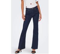 Bootcut-Jeans ONLY "ONLWAUW LIFE HW FLARED RINSE DNM", Damen, Gr. L (40), Länge 32, blau (dunkelblau denim), Denim/Jeans, Obermaterial: 64% Baumwolle, 31% Polyester, 3% Viskose, 2% Elasthan, Abriebeff