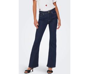 Bootcut-Jeans ONLY "ONLWAUW LIFE HW FLARED RINSE DNM", Damen, Gr. XL (42), Länge 30, blau (dunkelblau denim), Denim/Jeans, Obermaterial: 64% Baumwolle, 31% Polyester, 3% Viskose, 2% Elasthan, Abriebef