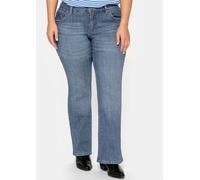 Bootcut-Jeans SHEEGO, Damen, Gr. 104, Langgrößen, blau (blau denim), 75% Baumwolle, 24% Polyester, 1% Elasthan, unifarben, lang, Jeans (56960552-104) blau denim
