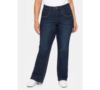 Bootcut-Jeans SHEEGO, Damen, Gr. 23, Kurzgrößen, blau (dunkelblau denim), 76% Baumwolle, 22% Polyester, 2% Elasthan, unifarben, lang, Jeans (18153267-23) dunkelblau denim