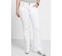 Bootcut-Jeans SHEEGO, Damen, Gr. 23, Kurzgrößen, weiß (weiß denim), 75% Baumwolle, 24% Polyester, 1% Elasthan, 98% Baumwolle, 2% Elasthan, unifarben, lang, Jeans (42347339-23) weiß denim