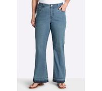 Bootcut-Jeans SHEEGO, Damen, Gr. 46, Normalgrößen, blau, bleached, 81% Baumwolle, 17% Polyester, 2% Elasthan, unifarben, lang, Jeans (25608443-46) blau, bleached