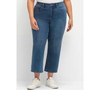 Bootcut-Jeans SHEEGO, Damen, Gr. 48, Normalgrößen, blau (blau denim), 96% Baumwolle, 4% Elasthan, unifarben, 7/8-Länge, Jeans (25087062-48) blau denim