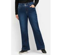 Bootcut-Jeans SHEEGO, Damen, Gr. 48, Normalgrößen, blau (dunkelblau denim), 99% Baumwolle, 1% Elasthan, unifarben, lang, Jeans (10683505-48) dunkelblau denim