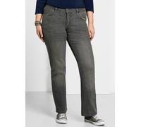 Bootcut-Jeans SHEEGO, Damen, Gr. 50, Normalgrößen, grau (grau denim), 75% Baumwolle, 24% Polyester, 1% Elasthan, unifarben, lang, Jeans (79394326-50) grau denim
