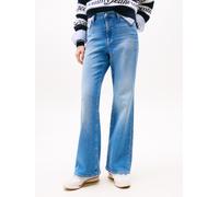 Bootcut-Jeans TOMMY JEANS "BELLA HGH FLR DI5133", Damen, Gr. 28, Länge 32, blau (denim medium), Denim/Jeans, Obermaterial: 98% Baumwolle, 2% Elasthan, unifarben, casual, regular fit, Jeans, in ausgest