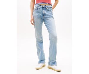 Bootcut-Jeans TOMMY JEANS "CLEO MID BOOTCUT", Damen, Gr. 29, Länge 32, blau (denim light), Denim/Jeans, Obermaterial: 81% Baumwolle, 18% Lyocell, 1% Elasthan, unifarben, bootcut fit lang, Jeans, im Ba