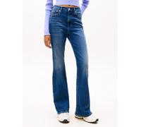 Bootcut-Jeans TOMMY JEANS "SYLVIA HGH FLR BI0252", Damen, Gr. 25, Länge 32, blau (denim schwarz), Denim/Jeans, Obermaterial: 98% Baumwolle, 2% Elasthan, unifarben, straight fit, Jeans Bootcut-Jeans, i