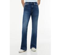 Bootcut-Jeans TOMMY JEANS "SYLVIA HGH FLR CJ1", Damen, Gr. 27, Länge 32, blau (denim schwarz), Denim/Jeans, Obermaterial: 99% Baumwolle, 1% Elasthan, unifarben, lang, Jeans, Baumwolle mit Stretch, hig