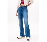 Bootcut-Jeans TOMMY JEANS "SYLVIA HGH FLR", Damen, Gr. 26, Länge 30, blau (mid blau), Denim/Jeans, Obermaterial: 98% Baumwolle, 2% Elasthan, unifarben, ausgestellt knöchellang, Jeans, Weite Beinform u
