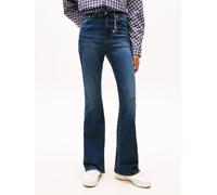 Bootcut-Jeans TOMMY JEANS "SYLVIA HGH FLR", Damen, Gr. 27, Länge 32, blau (denim blau schwarz), Denim/Jeans, Obermaterial: 98% Baumwolle, 2% Elasthan, unifarben, ausgestellt knöchellang, Jeans, Weite