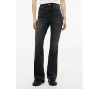 Bootcut-Jeans TOMMY JEANS "SYLVIA HIGH RISE BOOTCUT DJ0187", Damen, Gr. 28, Länge 32, schwarz (denim schwarz), Denim/Jeans, Obermaterial: 99% Baumwolle, 1% Elasthan, Abriebeffekte, bootcut fit lang, J