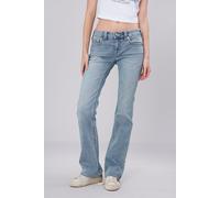 Bootcut-Jeans TRUE RELIGION "BECCA LOW RISE BOOTCUT?", Damen, Gr. 27, N-Gr, blau (peakspot), Denim/Jeans, Obermaterial: 70% Baumwolle, 26% Polyester, 3% Viskose, 1% Elasthan, bootcut fit lang, Jeans,