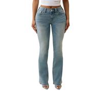 Bootcut-Jeans TRUE RELIGION "BECCA MR BOOTCUT", Damen, Gr. 26, N-Gr, blau (peak spot), Denim/Jeans, Obermaterial: 66% Baumwolle, 29% Polyester, 3% Viskose, 2% Elasthan, leichte Abriebeffekte, bootcut 