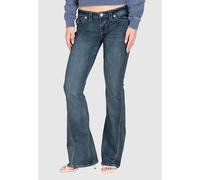 Bootcut-Jeans TRUE RELIGION "JOEY LR FLARE FLAP", Damen, Gr. 29, N-Gr, blau (naida), Denim/Jeans, Obermaterial: 65% Baumwolle, 33% Polyester, 2% Elasthan, leichte Abriebeffekte, ausgestellt lang, Jean