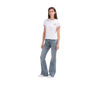 Bootcut-Jeans TRUE RELIGION "JOEY MID RISE FLARE FLAP", Damen, Gr. 30, N-Gr, blau (peakspot), Denim/Jeans, Obermaterial: 66% Baumwolle, 29% Polyester, 3% Viskose, 2% Elasthan, leichte Abriebeffekte, a