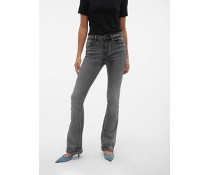 Bootcut-Jeans VERO MODA "VMFLASH MR FLARED JEANS LI213 GA NOOS", Damen, Gr. S (36), Länge 34, blau (medium grau denim), Denim/Jeans, Obermaterial: 65% Baumwolle, 18% Polyester, 8% Viskose, 7% Elastomu