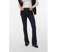 Bootcut-Jeans VERO MODA "VMFLASH MR FLARED JEANS LI3190 NOOS", Damen, Gr. S (36), Länge 30, blau (dunkelblau denim detail:rinse), Denim/Jeans, Obermaterial: 91% Baumwolle, 7% Elastomultiester, 2% Elas